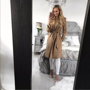 Zara Faux Suede Trench Khaki Coat 